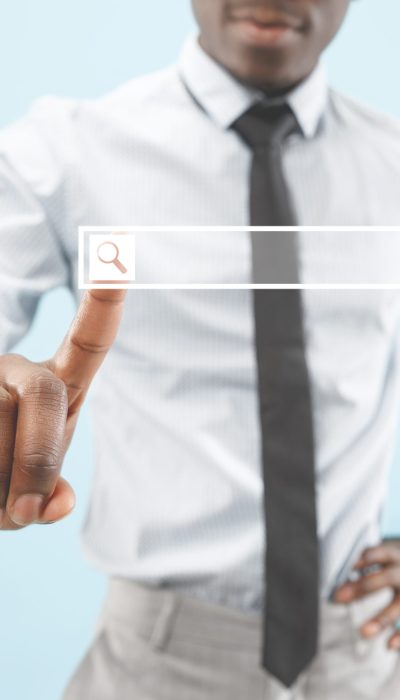 Businessman finger touching empty search bar, modern business background concept - can be used for insert text or pictures.